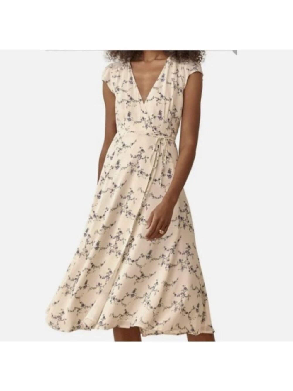 Reformation Carina Floral Ivory Midi Wrap Dress Size S $218 [jb]